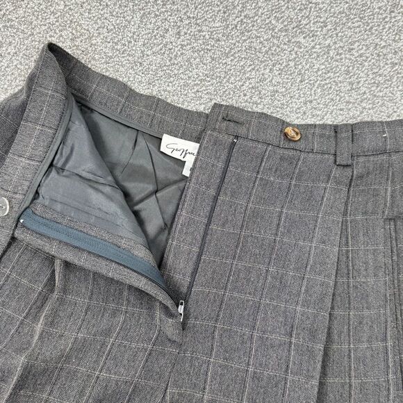 Geoffrey Beene Windowpane High Waist Cuff Hem Straight Leg Trouser Pants Grey 8 - Picture 10 of 16